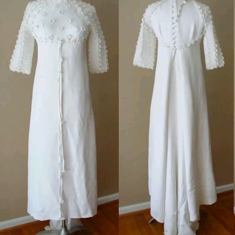 Vintage boho unique wedding dress cream